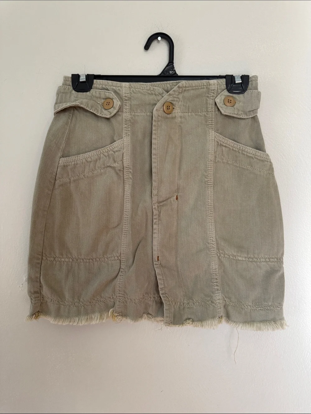Free People Beige Army Green Button-Front Utility Skirt 4